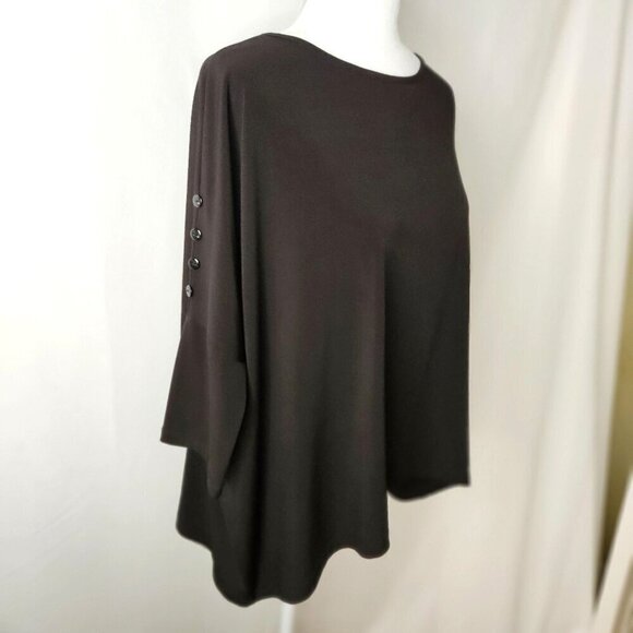 Clara Sunwoo Black Knit Top Dolman Sleeve Asymmetrical Pullover Button Detail - Picture 2 of 10